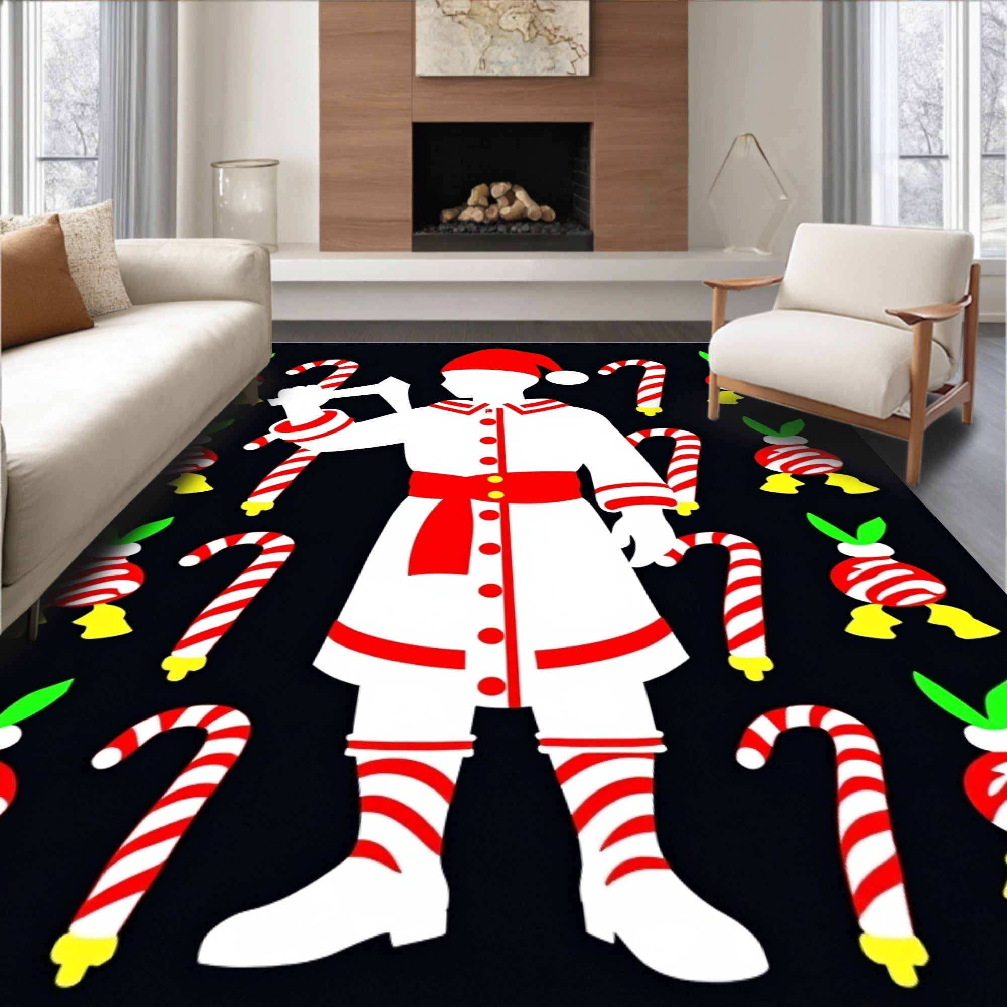 Christmas Candy Cane Figure Red White Rug