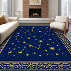 Deep Blue Golden Starry Constellation Border Rug