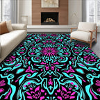 Vibrant Pink Teal Floral Mandala Rug