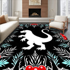 White Dinosaur Red Berry Border Rug