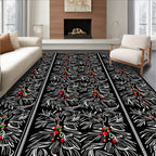 Black Red White Holly Berry Border Rug
