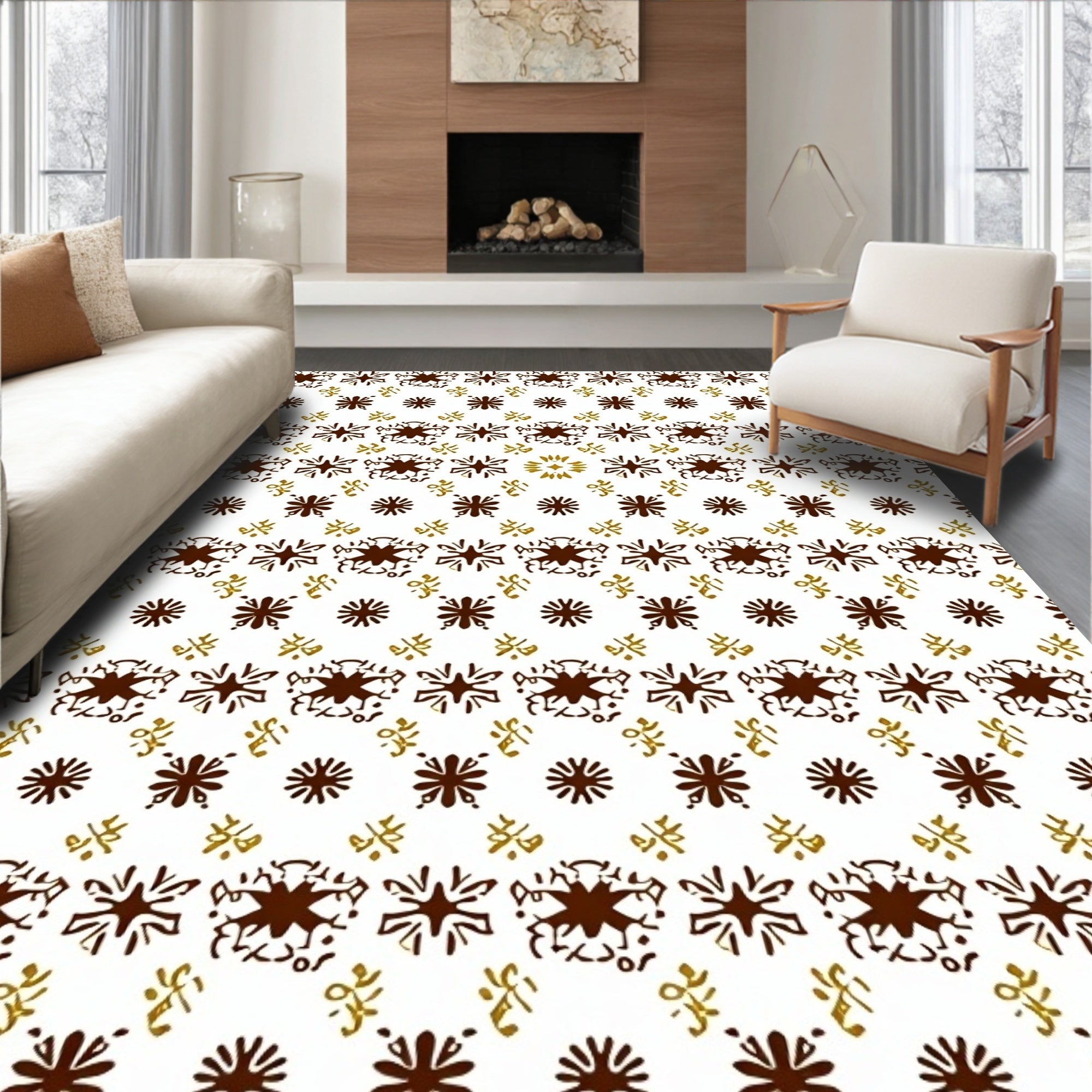 Brown Gold Starburst Geometric Array Rug