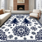 Deep Blue Snowflake Pine Forest Rug