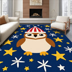 Cute Owl Red Striped Hat Stars Rug
