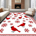 Red Cardinal Snowflake Winter Scene Rug