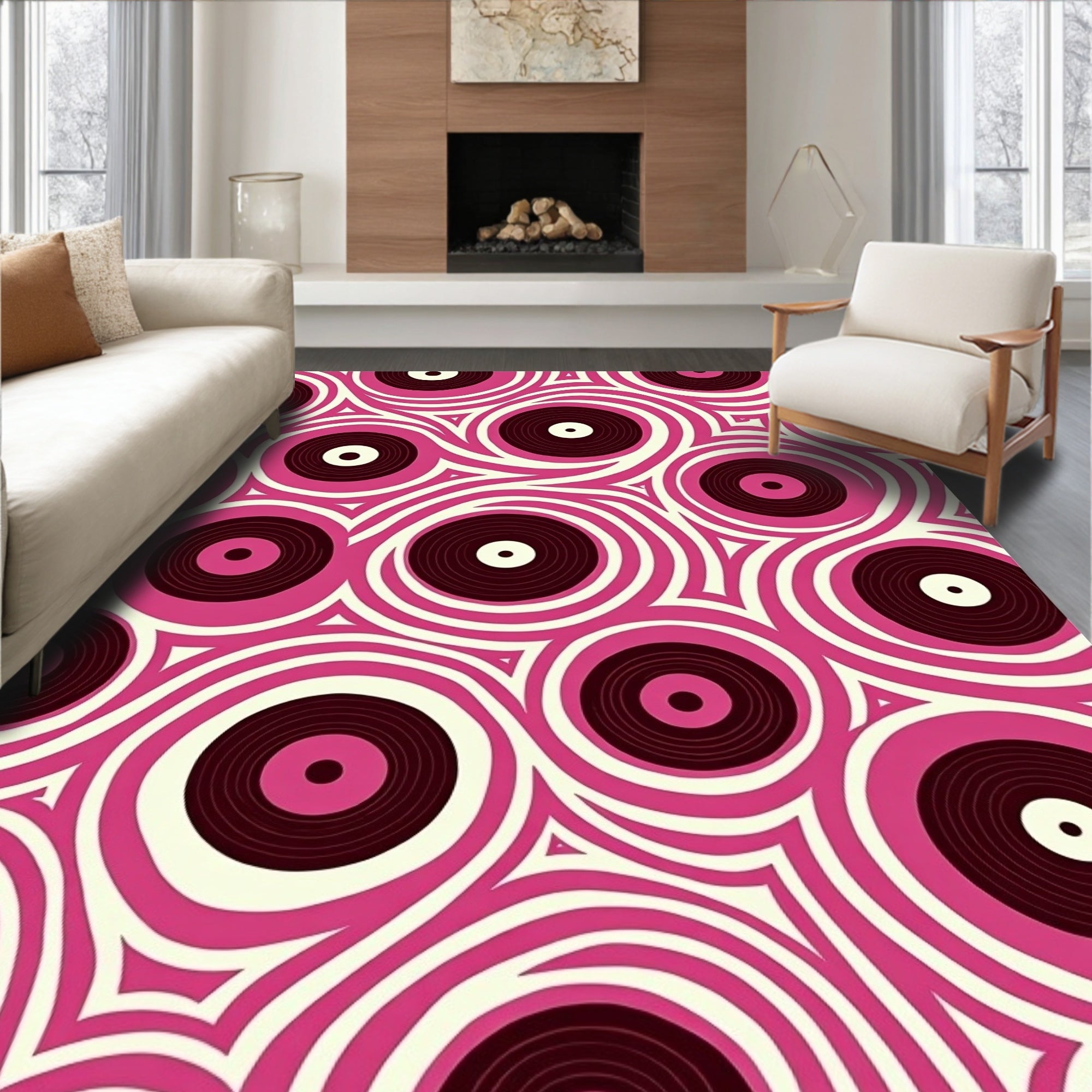 Retro Pink Vinyl Circles Rug