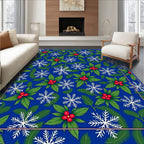 Festive Blue Holly Snowflake Border Rug