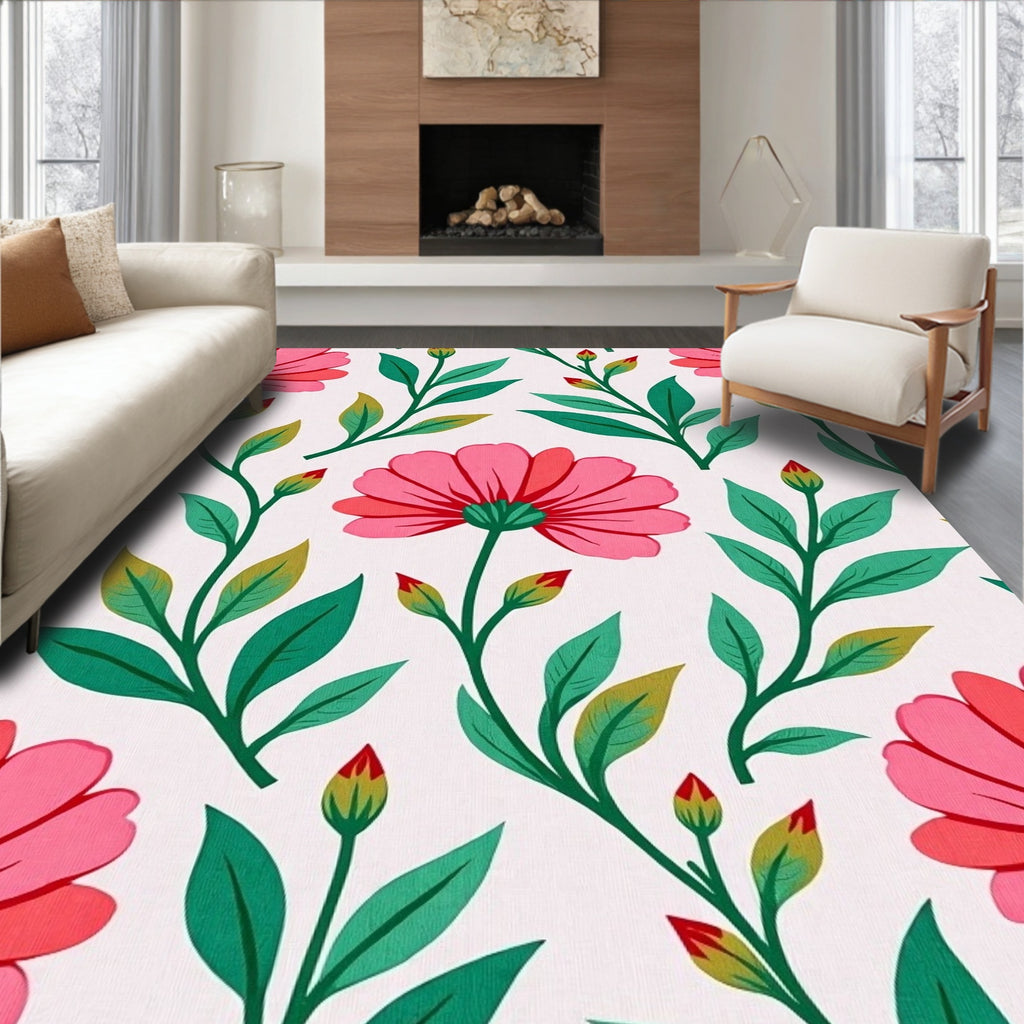 Bright Pink Floral Branches Blossom Rug