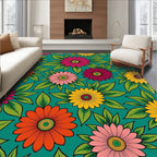 Vibrant Emerald Daisy Floral Grove Rug