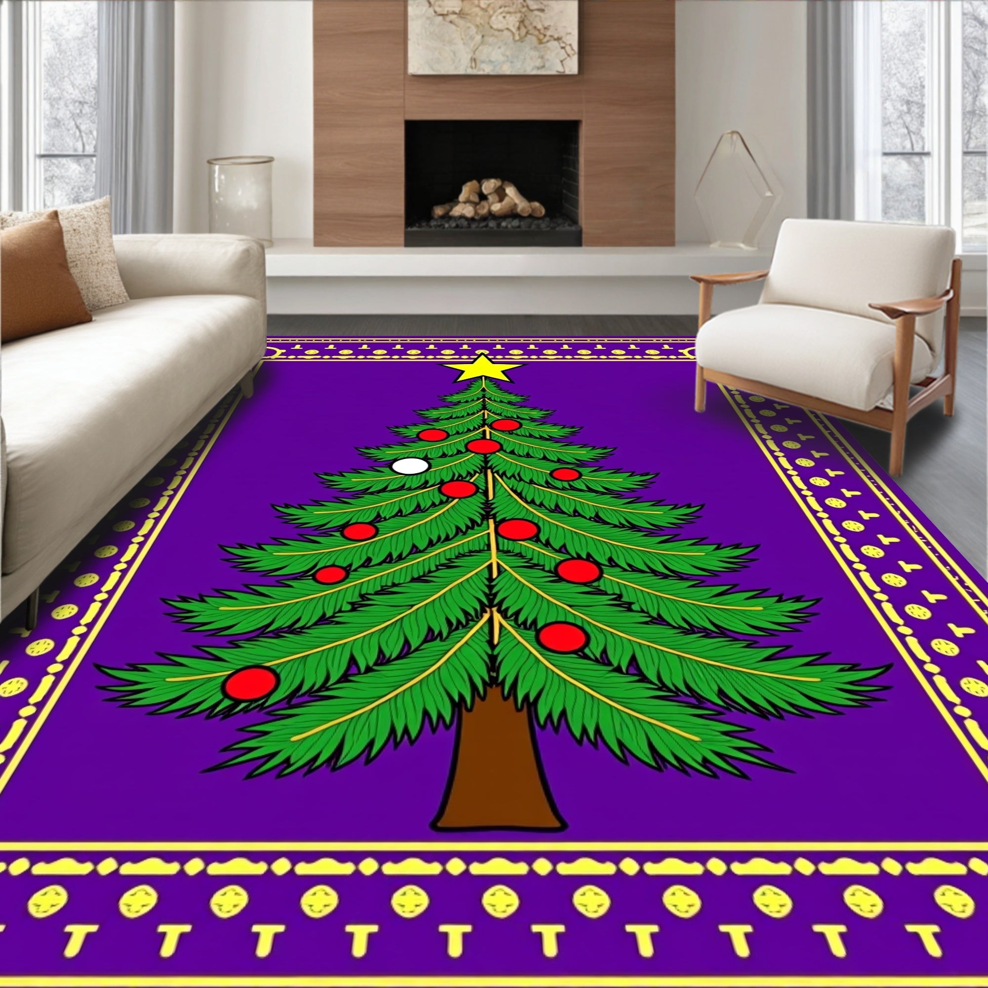 Festive Purple Christmas Tree Star Rug