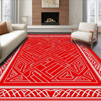 Labyrinth Red Interlocking Geometric Rug