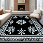 Light Blue Snowflake Medallion Border Rug