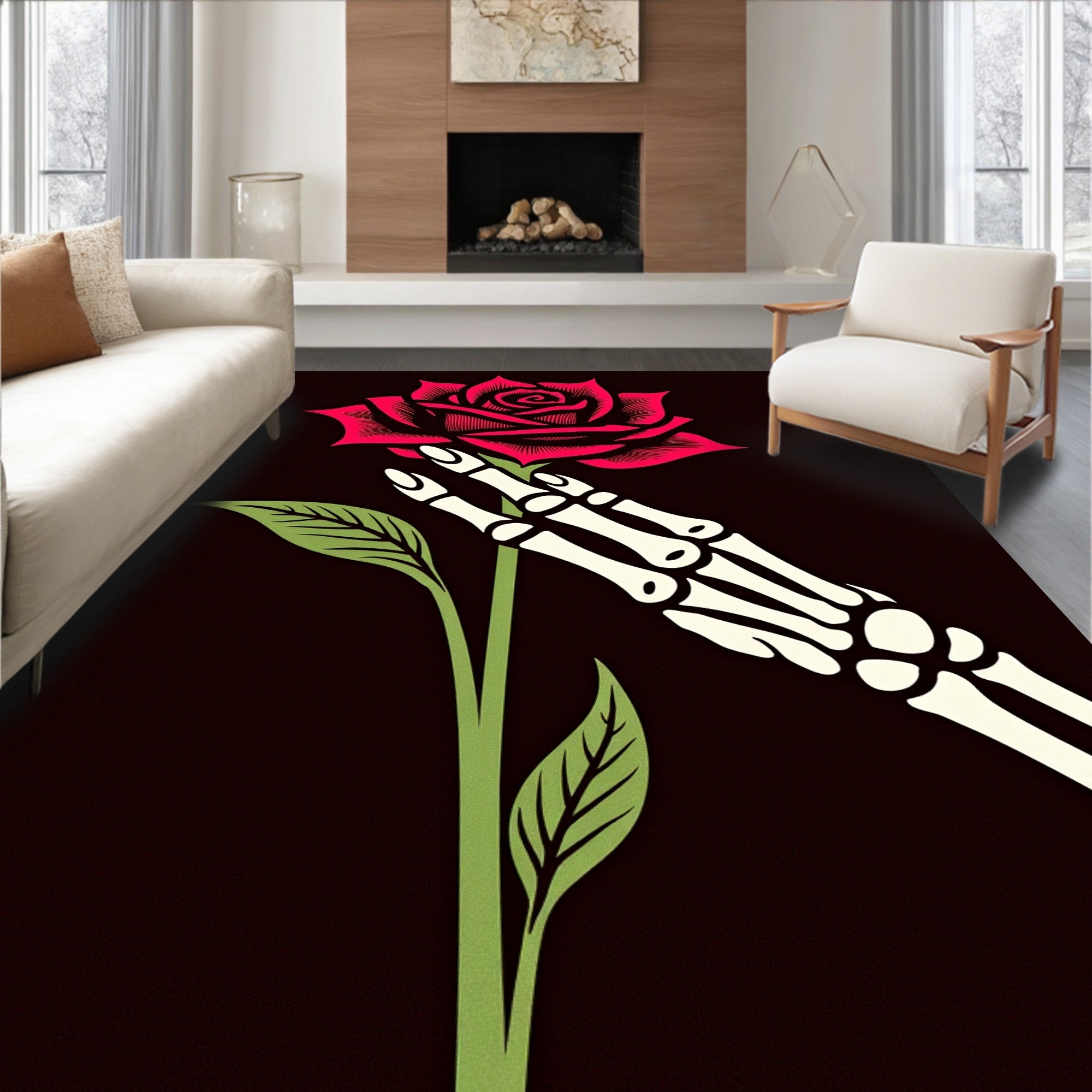 Crimson Rose Skeleton Hand Rug