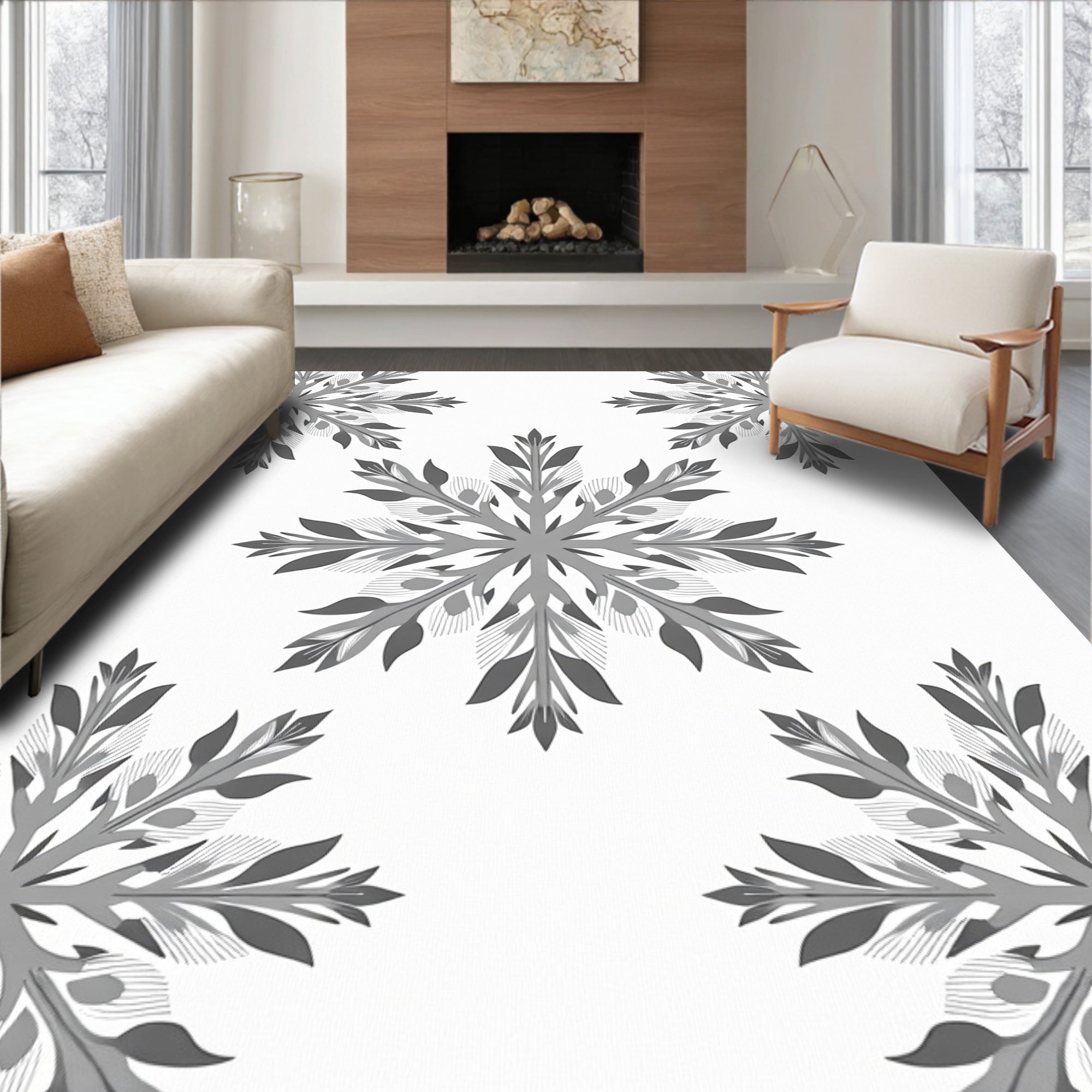 Gray Snowflake Garden Mandala Rug