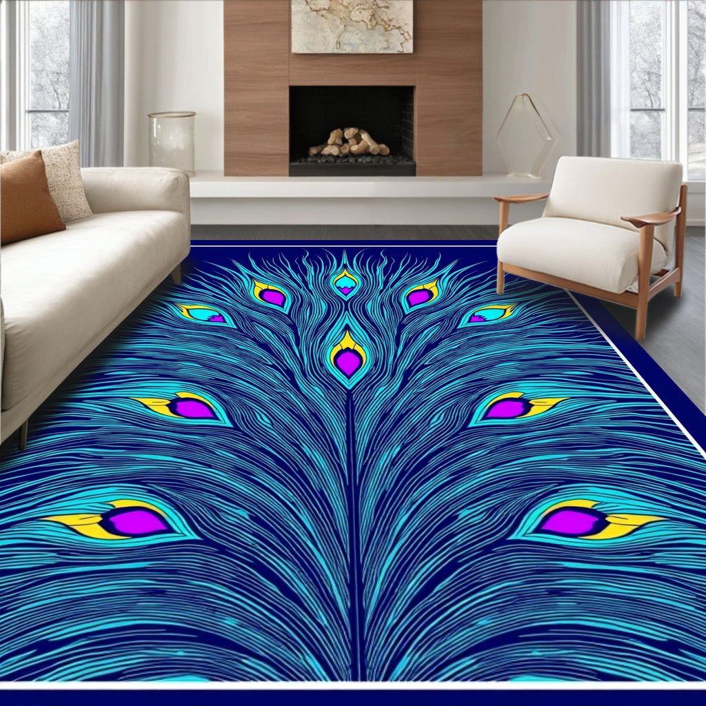 Vibrant Teal Peacock Feather Eyesight Rug