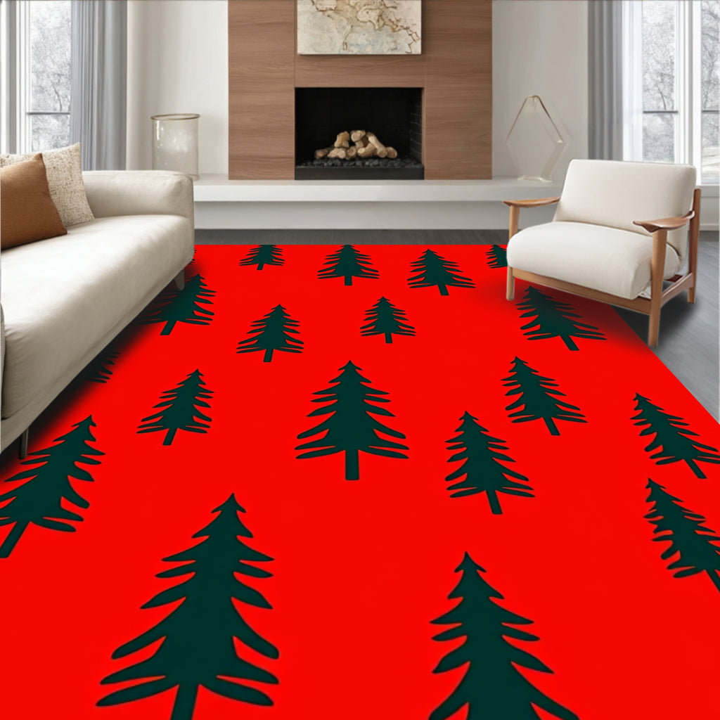 Crimson Forest Silhouette Trees Rug