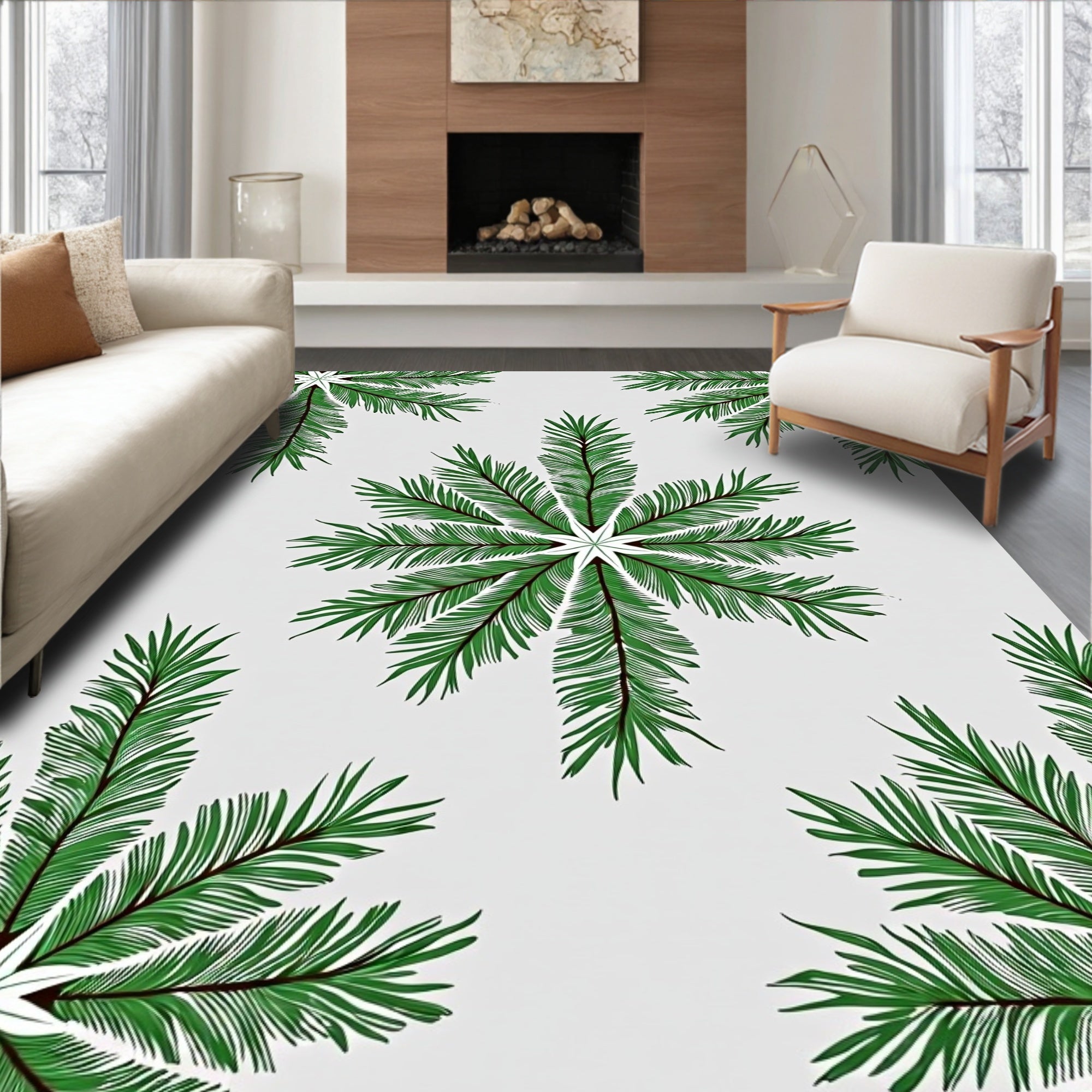 Green Palm Frond Mandala Rug