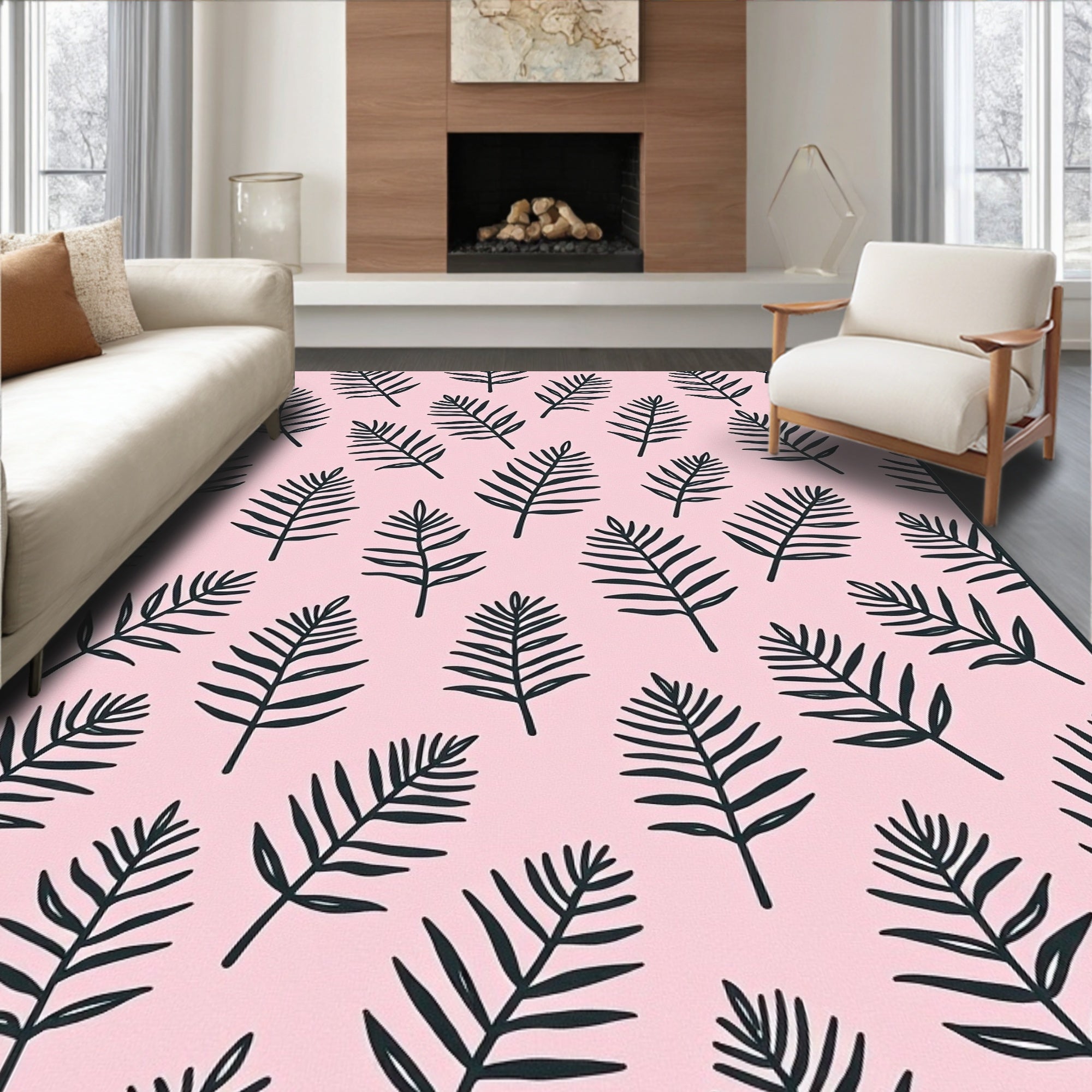 Pink Palm Frond Scatter Rug