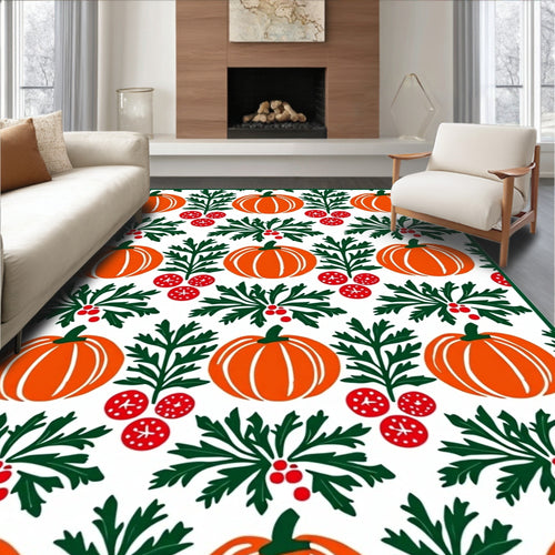 Autumn Orange Pumpkin Leaf Scatter Rug