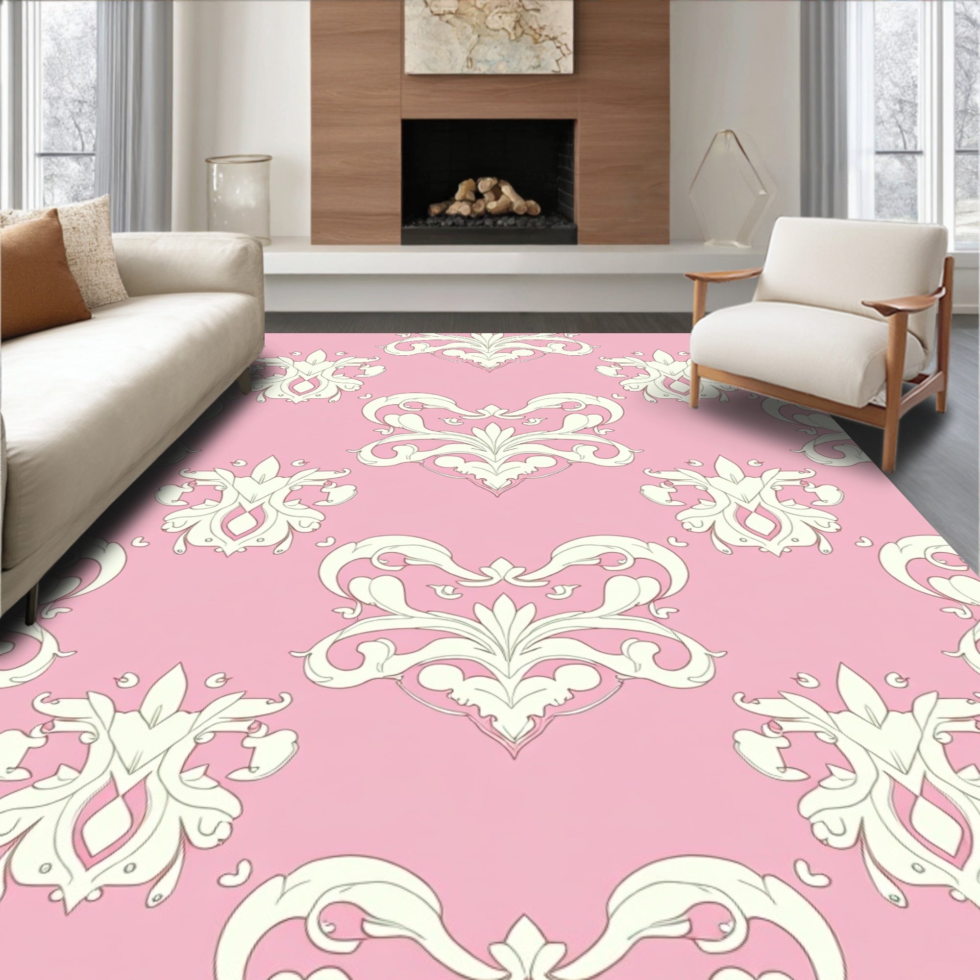 Victorian Pink Cream Swirl Medallion Rug