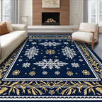 Navy Gold Snowflake Border Rug