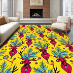 Vibrant Pink Deer Foliage Yellow Rug