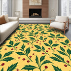 Green Holly Berry Christmas Yellow Rug