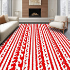 Bold Red Vertical Stripe Foliage Rug