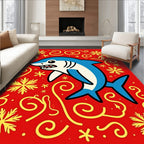 Playful Red Shark Snowflake Swirls Rug