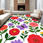 Whimsical Purple Butterflies Floral Garden Rug