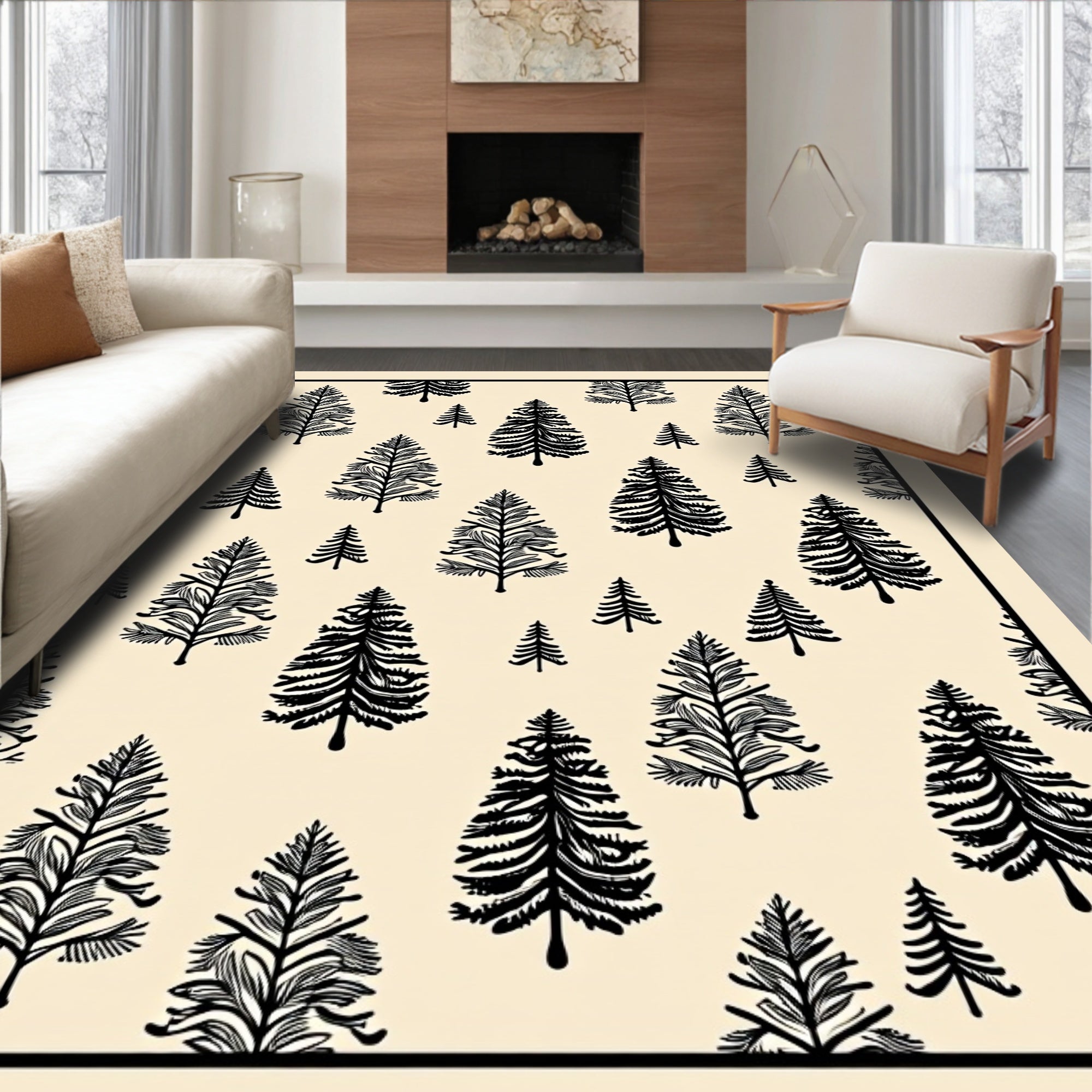 Black Pine Forest All Over Rug