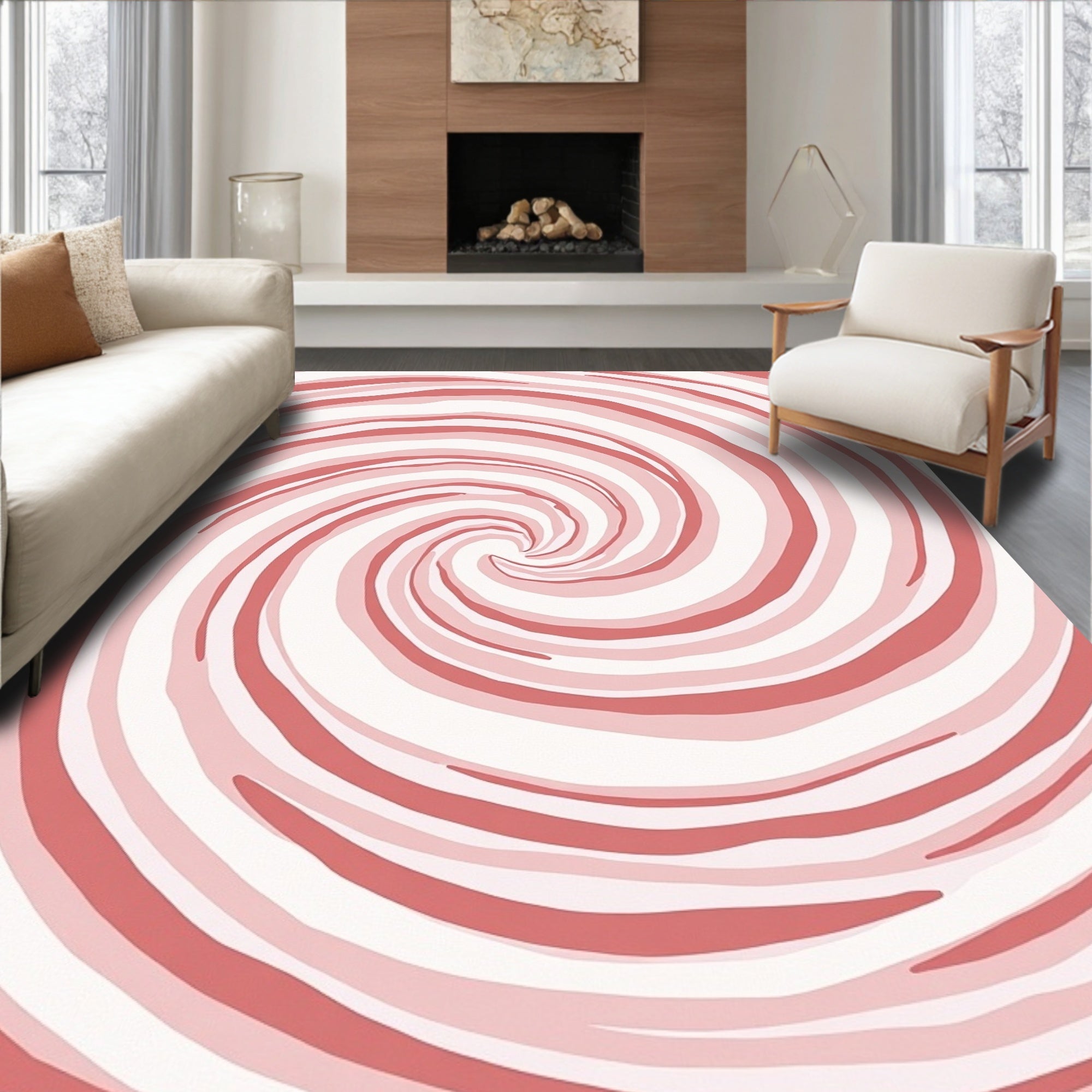 Coral Pink Swirl Wave Rug