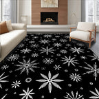 Black White Snowflake Wonderland Rug