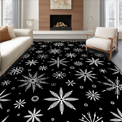 Black White Snowflake Wonderland Rug