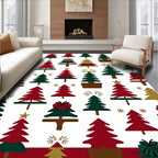 Festive Red Green Gold Christmas Trees Rug