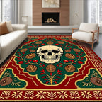 Red Green Skull Botanical Medallion Rug