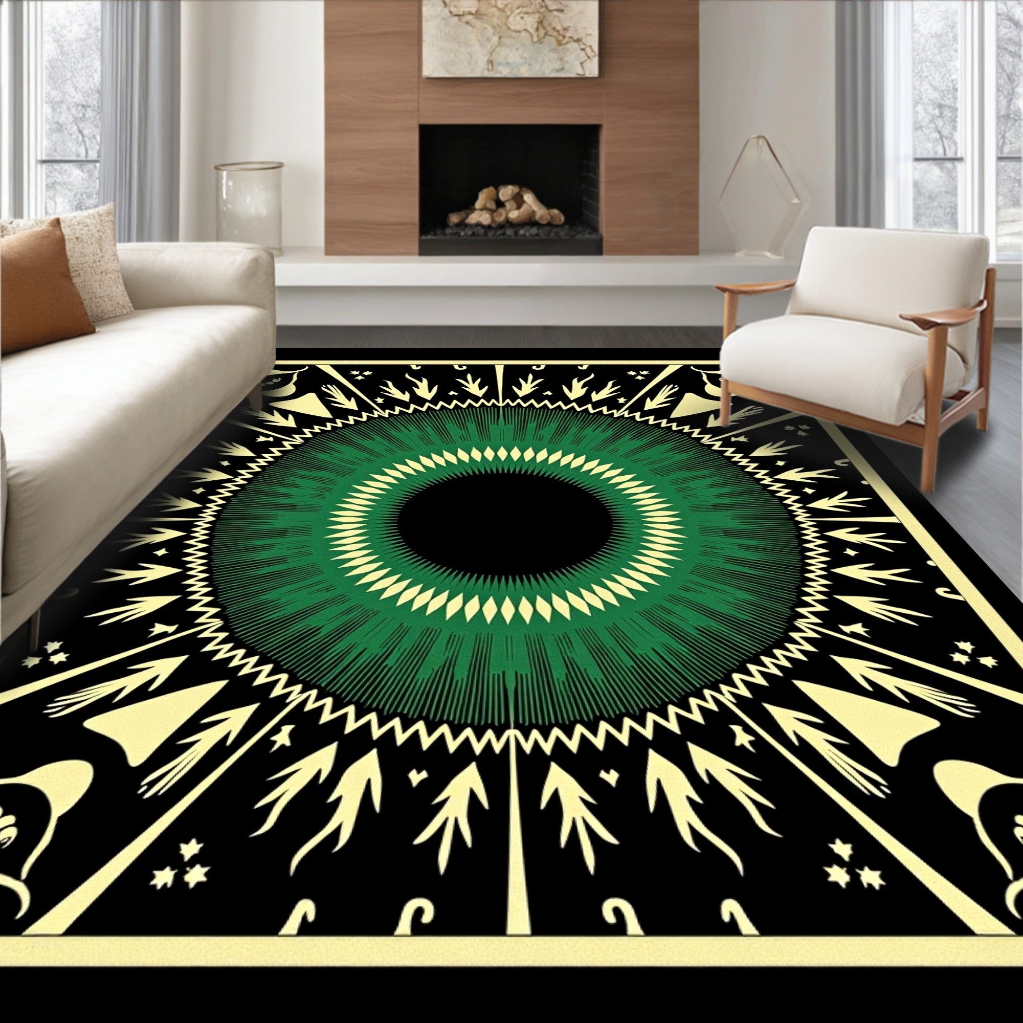 Green Yellow Eye Mandala Rug