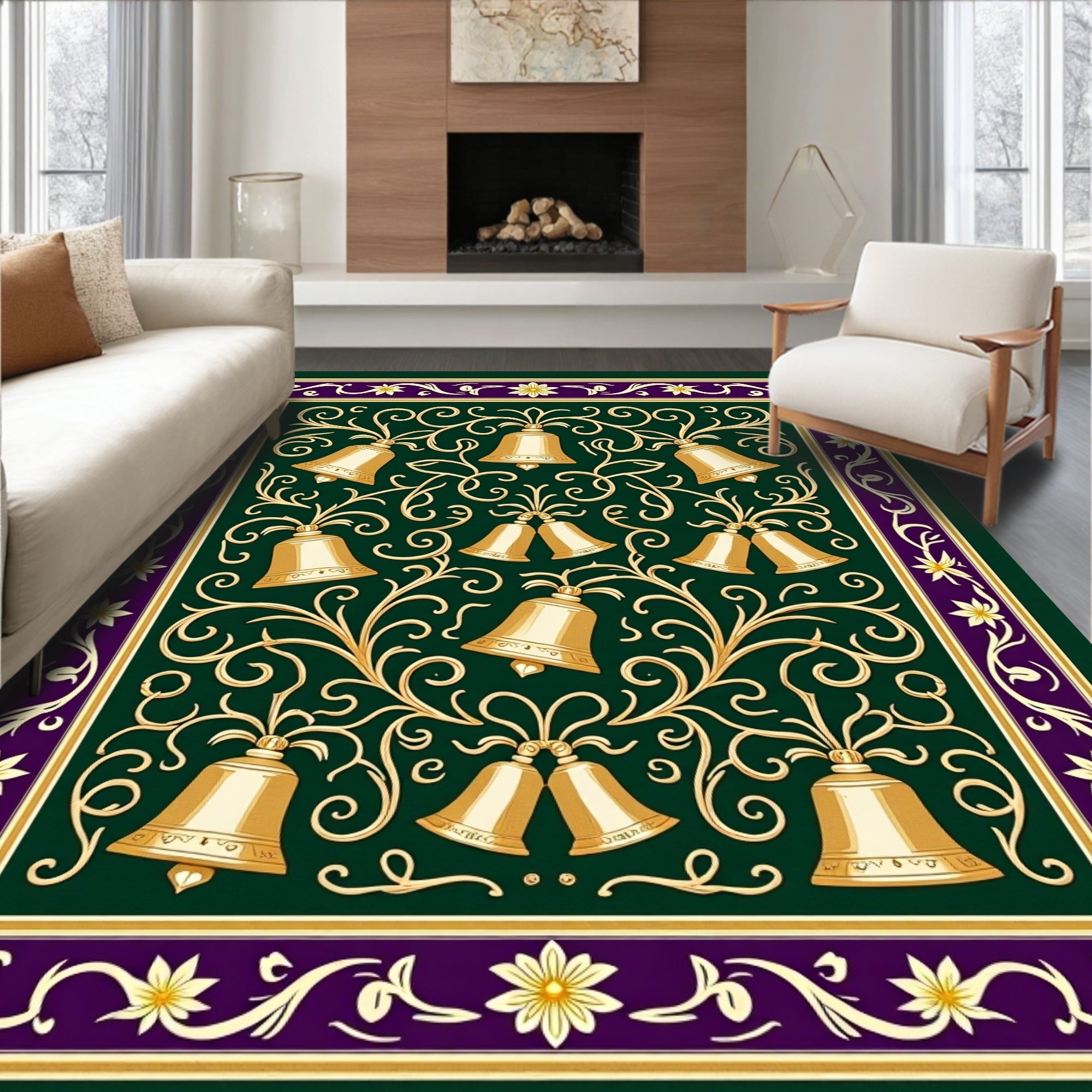 Gilded Bell Vine Floral Border Rug