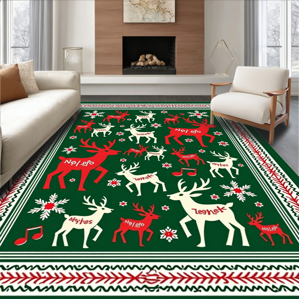 Crimson White Reindeer Forest Border Rug