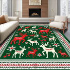 Crimson White Reindeer Forest Border Rug