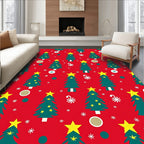 Holiday Festive Green Trees Repeating Red Rug
