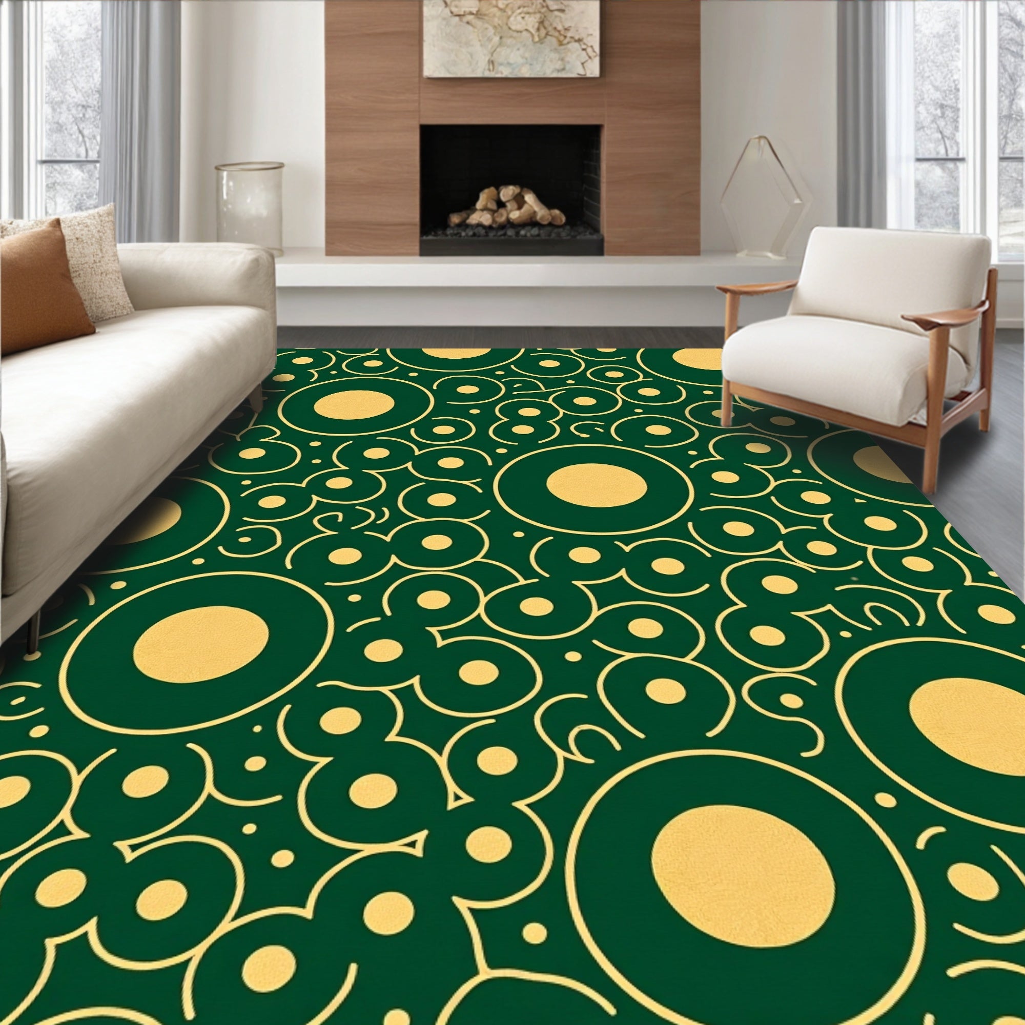 Green and Gold Concentric Circle Bubbles Rug
