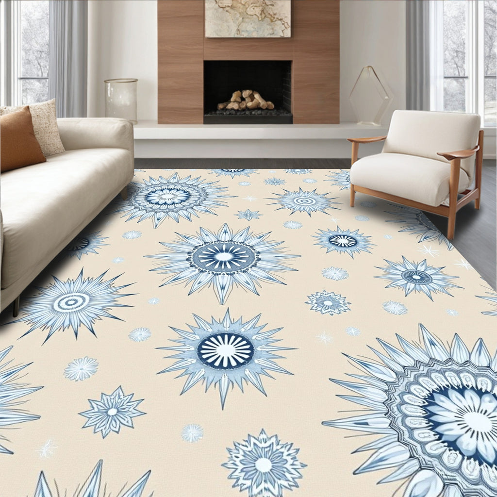 Blue Floral Sunburst Medallion Rug