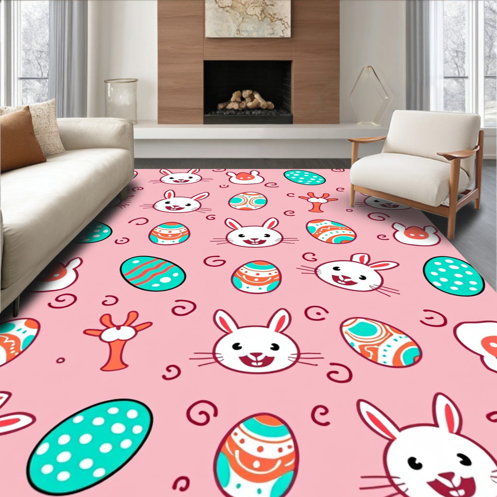 Whimsical Bunny Easter Egg Collage Rug