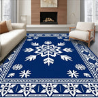 Royal Blue White Snowflake Border Rug