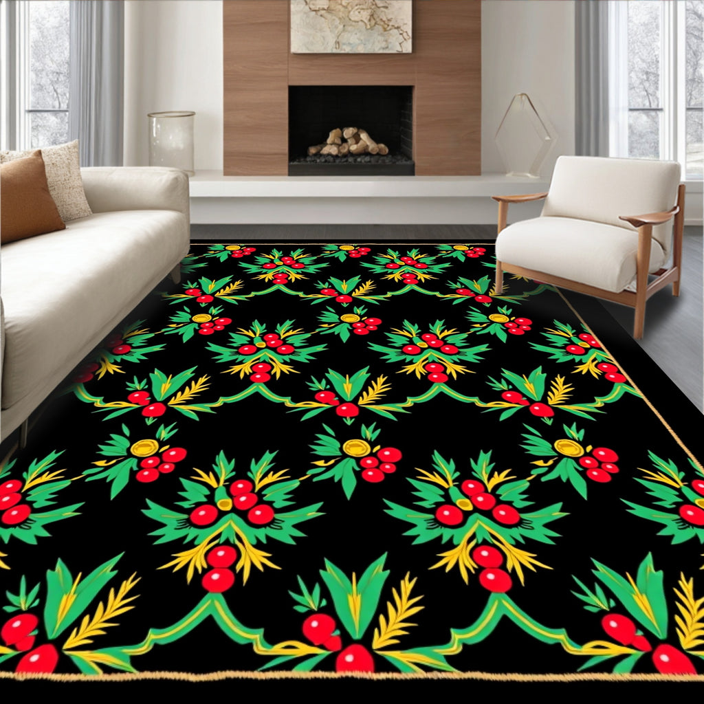 Bold Red Green Berry Garland Rug