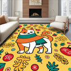 Whimsical dog with autumn leaves and ornaments Rug