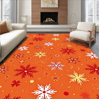 Bold Red White Yellow Snowflakes Rug