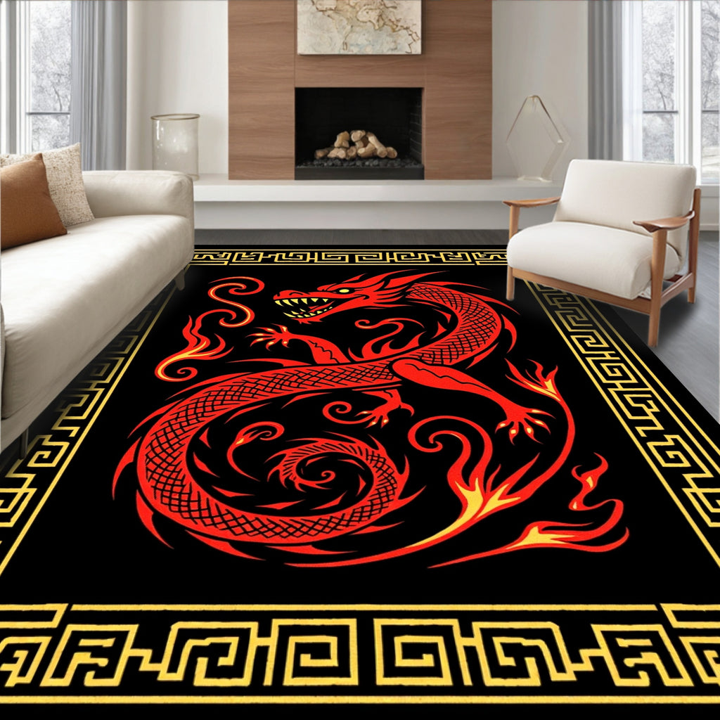 Bold Red Dragon With Golden Border Rug
