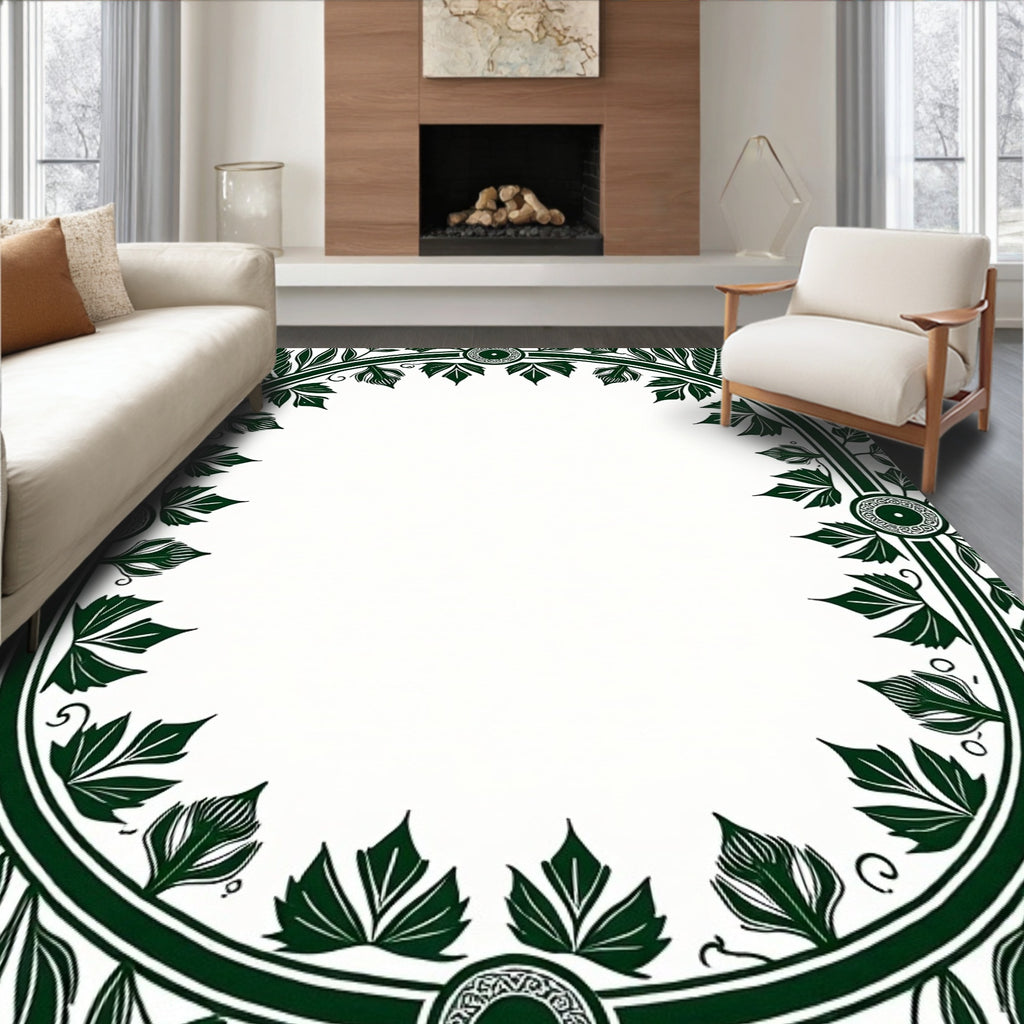 Dark Green Botanical Oval Frame Rug